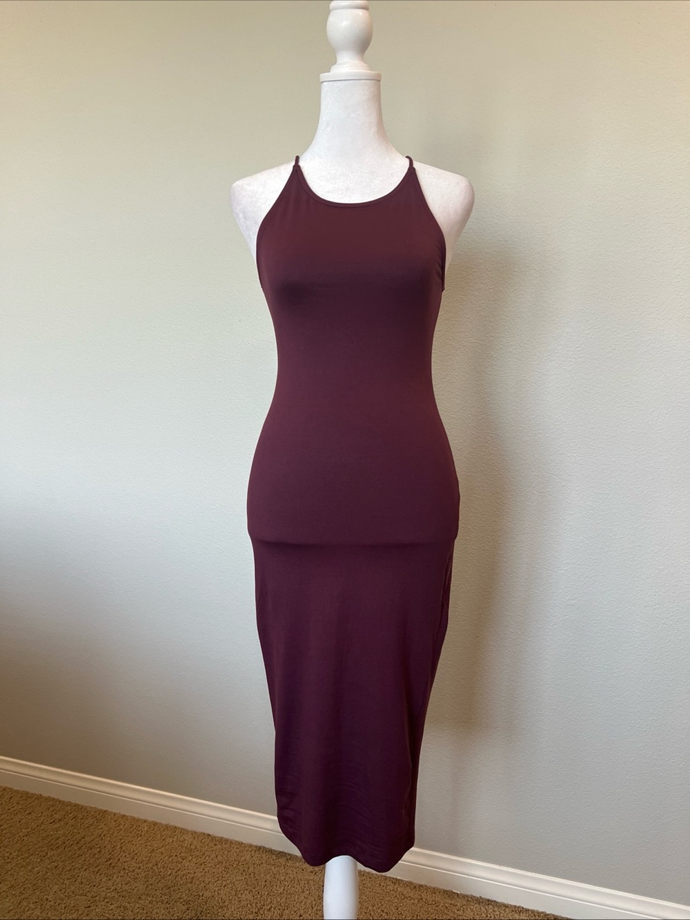 Kirious Plum Purple Sleeveless Halter Style Bodycon Midi Dress Size XSmall